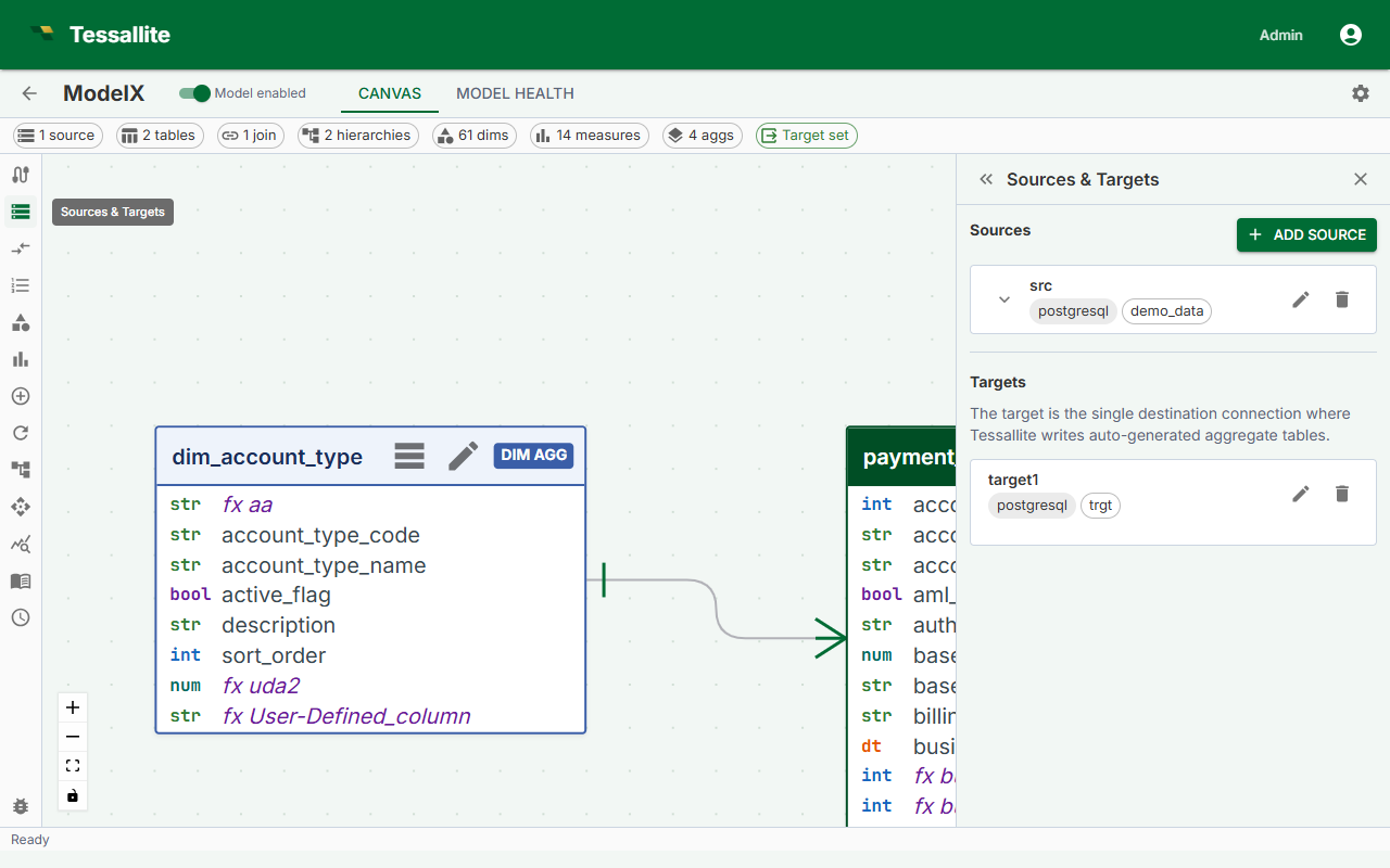 Model Builder — data source settings panel.